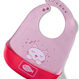 Water-Resistant Baby Silicone Bib Pink | Food-Grade Silicone | BPA-Free | Crumb Catcher | Adjustable Fit | Easy to Clean | Travel-Friendly | Reusable Bib|-97