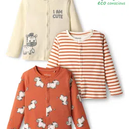 Babyoye 100% Cotton Inyterlock Knit Full Sleeves Front Open Jhabla with Stripe & Zebra Print Pack of 3 - Cream & Dark Peach-picture-21