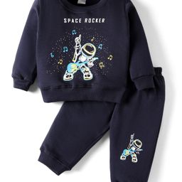 Tango Fleece Knit Full Sleeves Winter Wear Suit Set with Astronaut Print - Navy Blue-picture-20