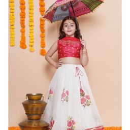 Bitiya By Bhama Silk Blend Woven Sleeveless Floral Printed & Embroidered Sequins Embellished Lehenga & Choli With Dupatta Set - Off White-image-26