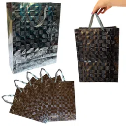 Birthday Popper 12 Pcs Silver Embossed Gift Bags | Large Paper Bags with Ribbon Handles | Glossy Reusable Party Bags for Weddings, Birthdays, Return Gifts & Festive Gifting (18x13x5 in)-picture-0