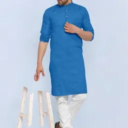 ANUJ FASHION Men Blue Mandarin Collar Straight Kurta-picture-17