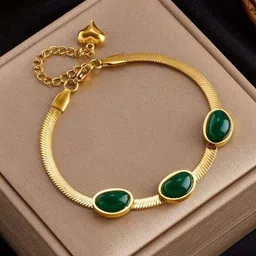 GOLDIWALA Gold-Plated Stainless Steel Stone Studded Flat Snake Chain Wraparound Bracelet-42