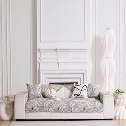 HomeCloud Grey & White Printed Cotton 4 Seater Waterproof Quilted Sofa Cover-12