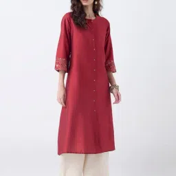Utsa by Westside Red Floral Embroidered A-Line Kurta-picture-16