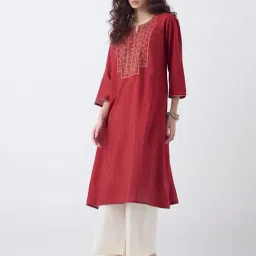 Utsa by Westside Red Zari Embroidered A-Line Kurta-picture-17