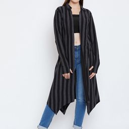 Hypernation Black & Grey Striped Open Front Shrug-20