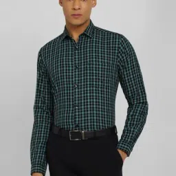 Allen Solly Black Cotton Slim Fit Checks Shirt-picture-14