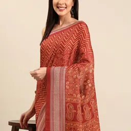 HERE&NOW Bandhani Art Silk Saree-23