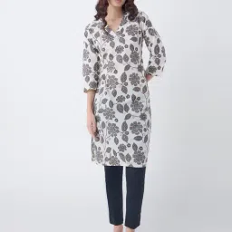 Utsa by Westside Off-White Botanical Design Cotton Straight Kurta-picture-2