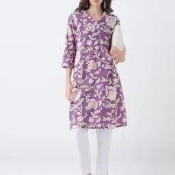 Utsa by Westside Purple Floral Pattern Cotton Straight Kurta-picture-7