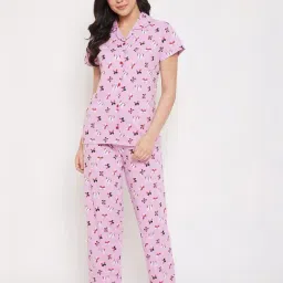 Clovia Lilac Printed Shirt With Pyjamas-image-48