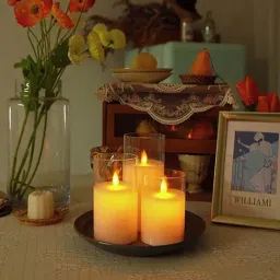 Xergy Glass Battery Operated Flameless LED Candles with Remote - Set of 3 (White)-image-69