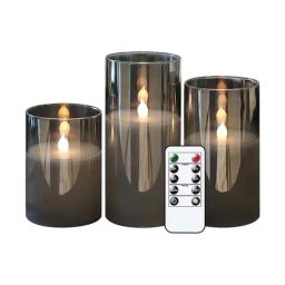 Xergy Glass Battery Operated Flameless LED Candles with Remote - Set of 3 (Grey)-image-19