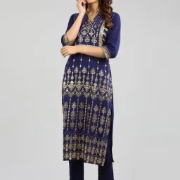 Aurelia Blue Printed Straight Kurta-image-90