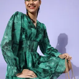 Melon by Pluss Green Printed A-Line Dress-image-39