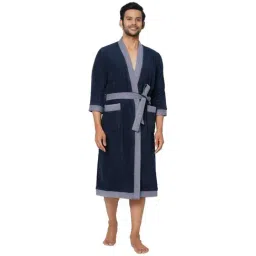 Spaces Hygro Solid Dark Blue Cotton Bathrobes-23