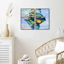 999Store Multicolor Vinyl Wall Painting Panel with Fibre Frame - Set of 2-17