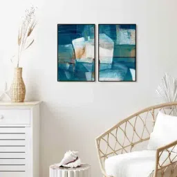 999Store Blue Vinyl Wall Painting Panel with Fibre Frame - Set of 2-image-61