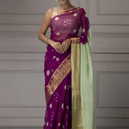 Geroo Jaipur Mauve Woven Saree With Unstitched Blouse-image-99
