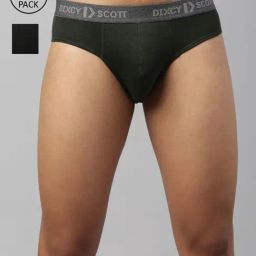 Dixcy Scott Maximus Olive & Black Cotton Regular Fit Briefs - Pack Of 2-image-63