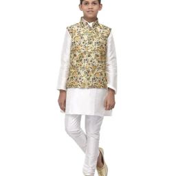 Benstoke Kids White & Green Printed Full Sleeves Kurta Set-picture-36