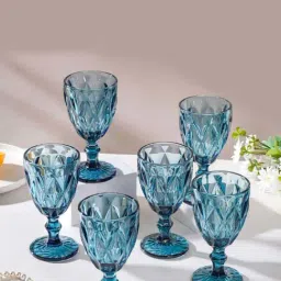 Nestasia high quality blue Crystal Textured red wine Glasswareset with Stem(Set Of 6, each 300 ml)-8