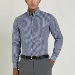 Allen Solly Navy Cotton Regular Fit Striped Shirt-image-25