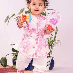 VASTRAMAY Girls Pink Cotton Floral Clothing Sets-image-98