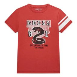 Guess Kids Cardinal Red Printed Regular Fit Slub Jersey T-Shirt-image-56