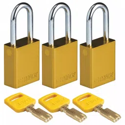BRADY Lockout Padlock with 3 Keys Aluminum Yellow, 55JY24 (Set of 3 Pcs)-image-33