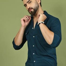 Indian Needle Teal Blue Regular Fit Solid Casual Shirt-image-23