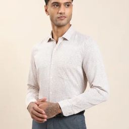 Turtle Beige Cotton Slim Fit Printed Formal Shirt-picture-31