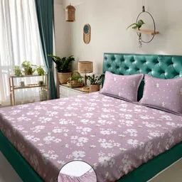 KLOTTHE Purple Floral 300TC Fitted King Double Bedsheet With Pillow Covers- 2.5mx2.25m-image-44