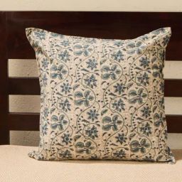 Fabindia Zaira Blue Cotton Printed Cushion Cover-image-14