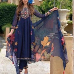 Autumnlane Blue Altaf Azure Schiffli Anarkali Full Work Cotton Suit set-image-41