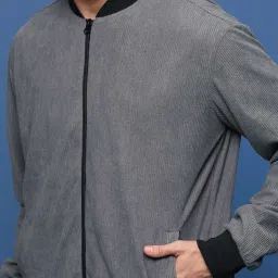showoffff Showoff Grey Regular Fit Self Pattern Bomber Jacket image 5