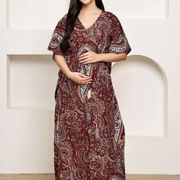 Secret Wish Women Printed Pure Cotton Maternity Maxi Nightdress-picture-31