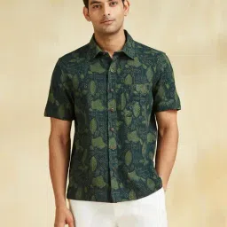 Fabindia Fashion Dark Green Straight Fit Printed Shirt-picture-43