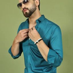 Indian Needle Peacock Blue Regular Fit Printed Casual Shirt-picture-36