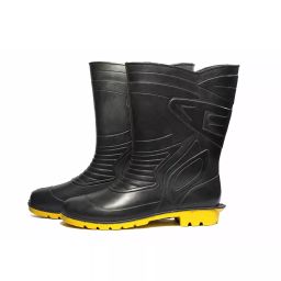Health Safe PVC High AnkleBlack and Yellow Safety Gum Boots, Size 8-27