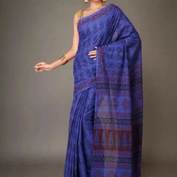 Unnati Silks Blue Cotton Printed Saree With Unstitched Blouse-image-45