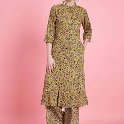 KALINI Floral Printed Mandarin Collar Three-Quarter Sleeves Top & Palazzo-image-6