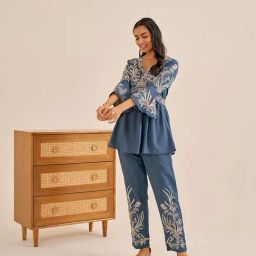 Alaya Blue Cotton Embroidered Co-Ord Set-image-20