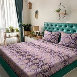 Klotthe Purple Cotton Blend Printed 300 TC King Flat Bedsheet with 2 Pillow Covers-picture-23