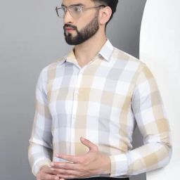 Indian Needle Cream Regular Fit Check Cotton Shirt-image-11