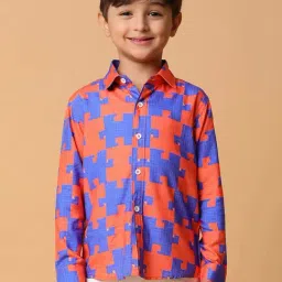 Tales & Stories Kids Blue & Orange Printed Full Sleeves Shirt-image-99