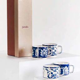 Fabindia Home Neelkamal Blue Ceramic Mugs (0.15 L) - Set of 4-image-57