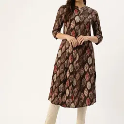Amukti Brown Rayon Printed Three-Quarter Sleeves Kurta-image-59