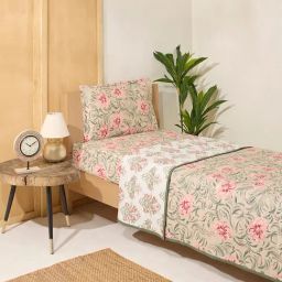 Westside Home Beige Printed Reversible Quilted Single Bed Comforter-image-41